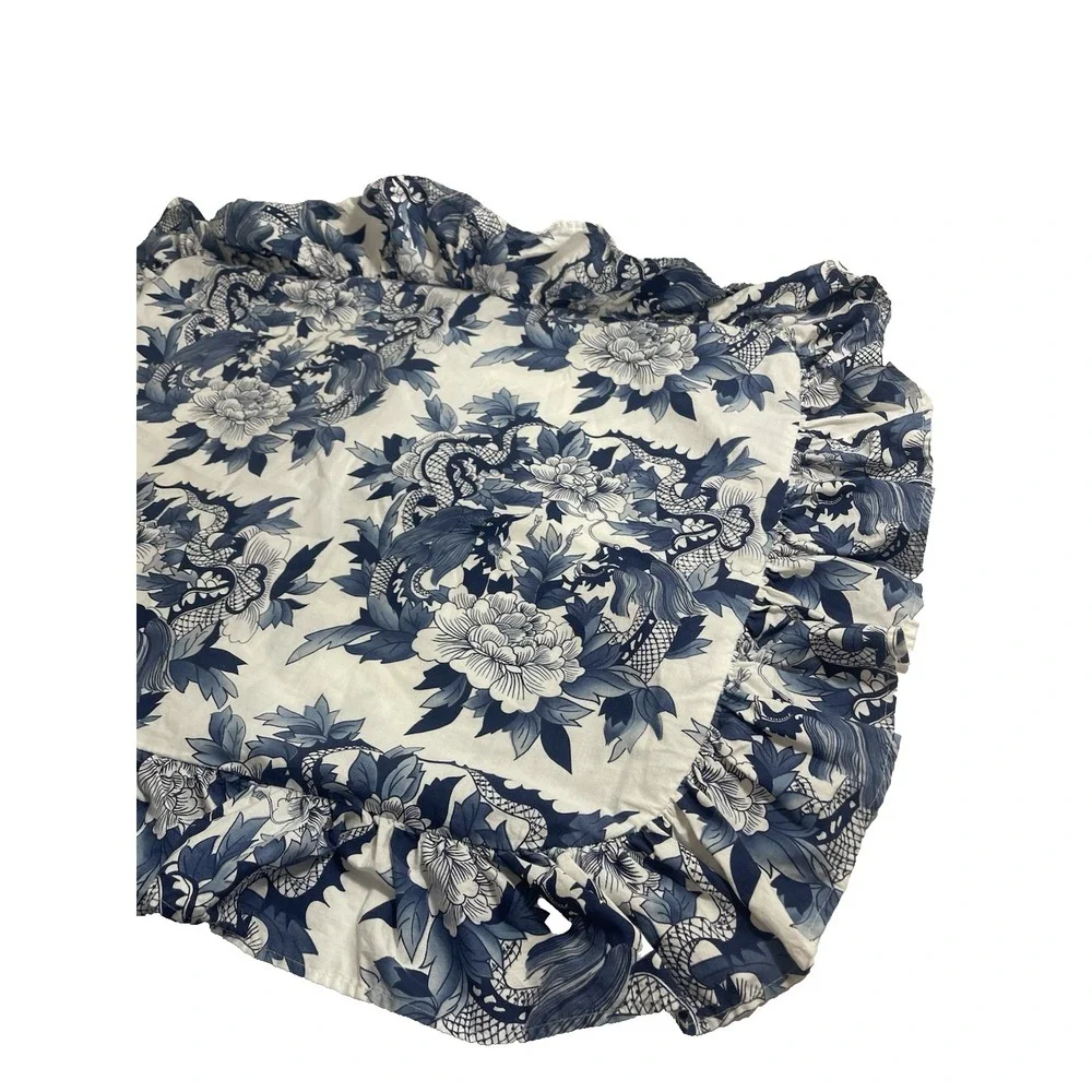 Vintage Ralph Lauren Nanking Standard 2 Shams Porcelain Dragon Blue White Ruffle